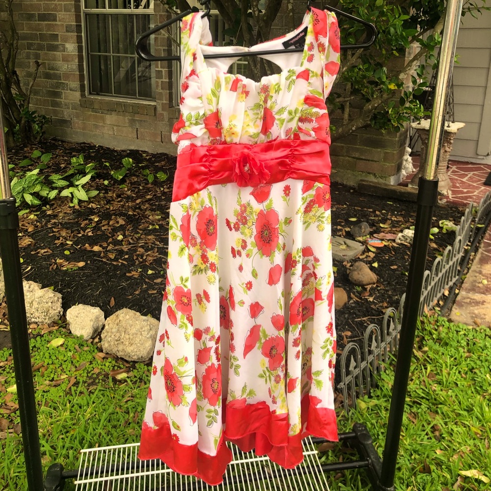 Floral red and white silk dress